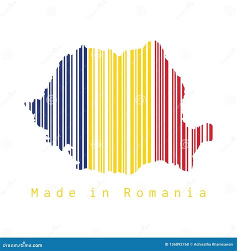 Barcode Set The Shape To Romania Map Outline And The Color Of Romania Flag On White Background ...