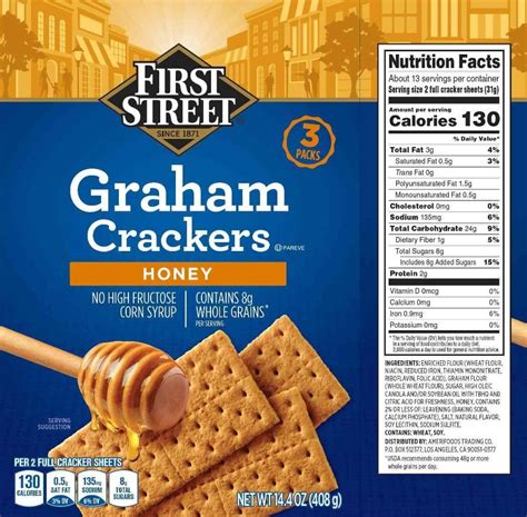 Nutrition Facts: 8g Total Sugars Added in First Street Graham Crackers