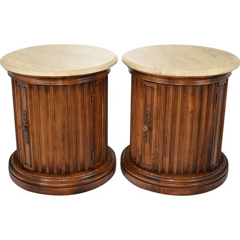 Pair Fluted Column Storage End Tables with Faux Marble Tops | End tables with storage, End ...