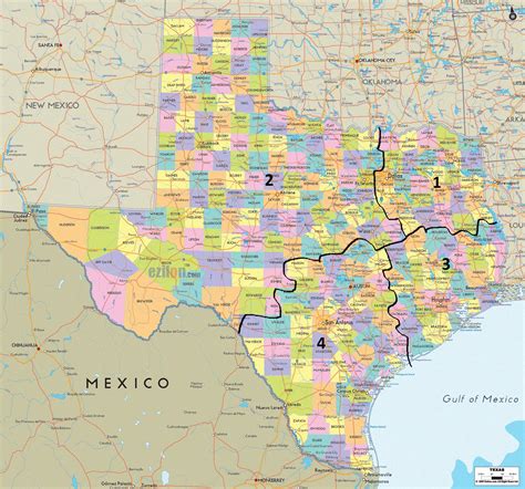 Texas 4 Regions Map With Cities