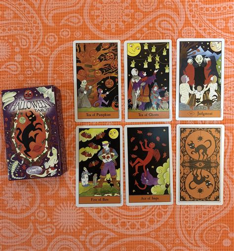 I had to share these Halloween tarot cards I found on eBay. The suits are pumpkins, bats, ghosts ...