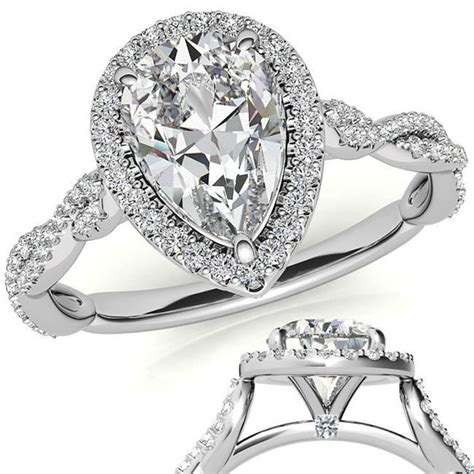 China Customized Pear Shaped Halo Moissanite Engagement Rings Suppliers, Manufacturers, Factory ...