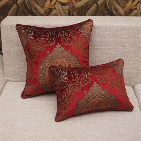 Luxury Throw Pillow Cover Red Floral Jacquard Cushion Cover 45x45cm Sofa cushions Covers ...