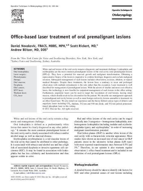 (PDF) Office-based laser treatment of oral premalignant lesions | Daniel Novakovic - Academia.edu