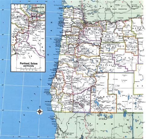 Oregon state counties map with cities roads towns highway county