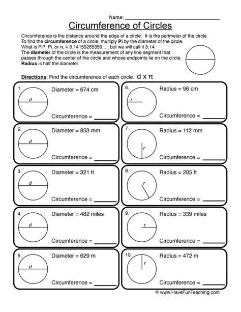 Circle Circumference Worksheet - Have Fun Teaching | Geometry ...