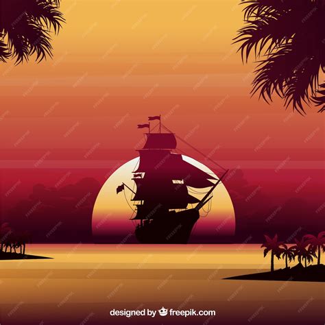 Premium Vector | Sunset background with boat silhouette