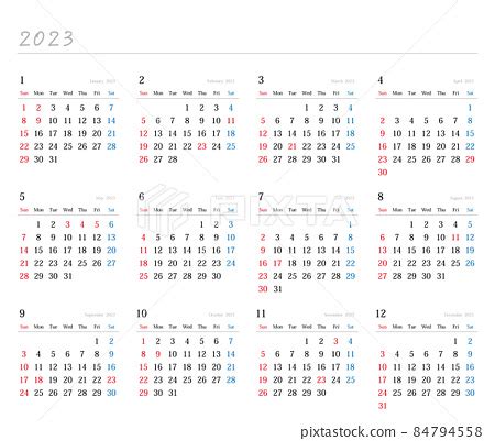 2023 Japan Annual Calendar - Stock Illustration [84794558] - PIXTA