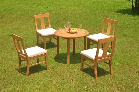 Grade-A Teak Dining Set: 4 Seater 5 Pc: 36" Round Table And 4 Osborne Armless Chairs Outdoor ...