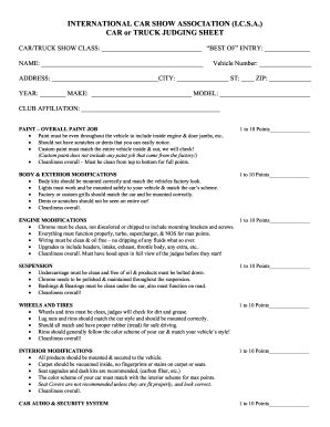 Printable Car Show Judging Sheet