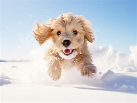 Premium AI Image | Happy dog running through the snow