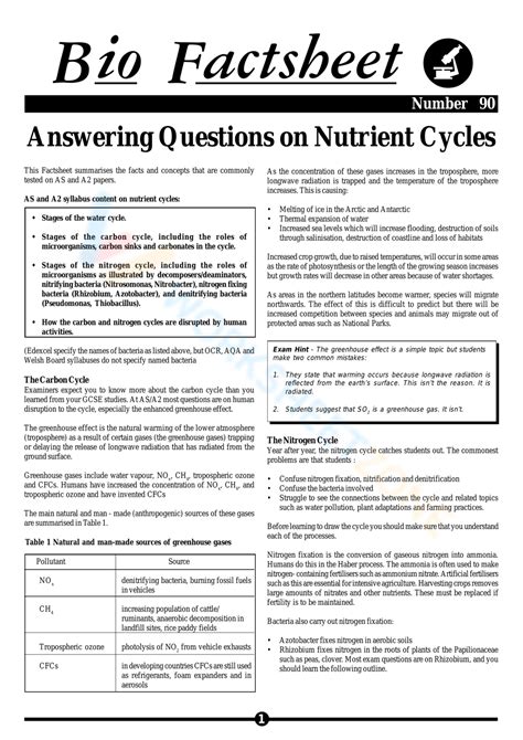 Answering Questions On Nutrient Cycles Worksheet