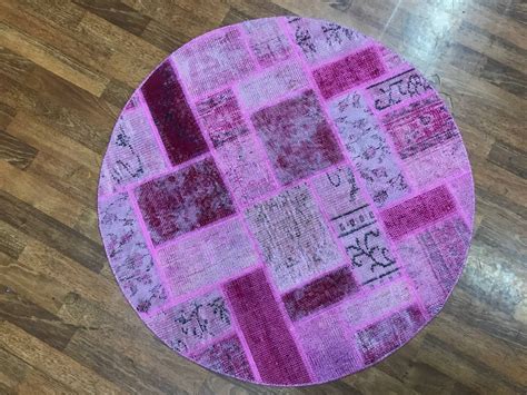 Patchwork circle Rug,corridor rug patchwork,handmade patchwork rug,Turkish Rug,Pink Rug, Round ...