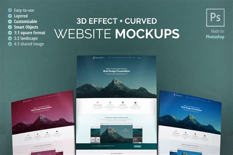 Curved Website Mockup - 3D Effect | Creative Mobile & Web Mockups ...