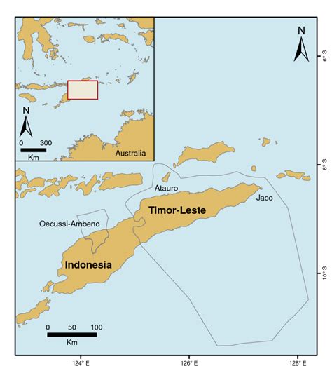 Map of Timor-Leste (East Timor) including islands of Atauro and Jaco ...