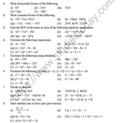 factorisation worksheets with answers pdf