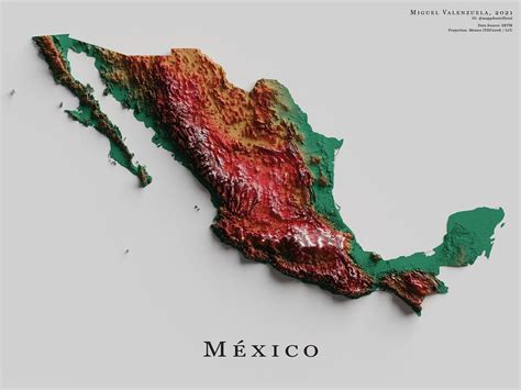 Mapa de relieve de México, por Miguel Valenzuela (2021) - Mapas Milhaud