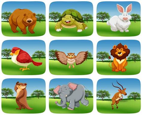 Set of animals in nature scene 528585 Vector Art at Vecteezy