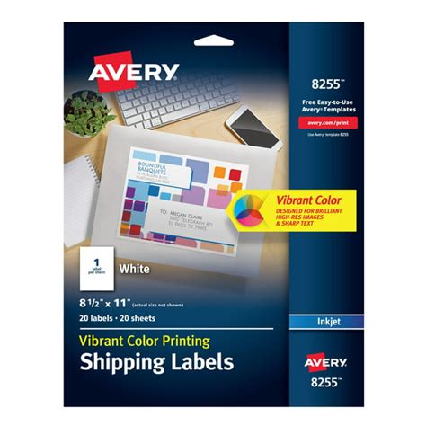 Avery Color Printing Labels, Permanent Adhesive, Matte, 8-1/2" x 11 ...