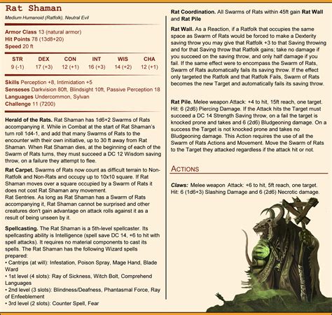 [OC][5e]Homebrew Rat Shaman. : r/DnD