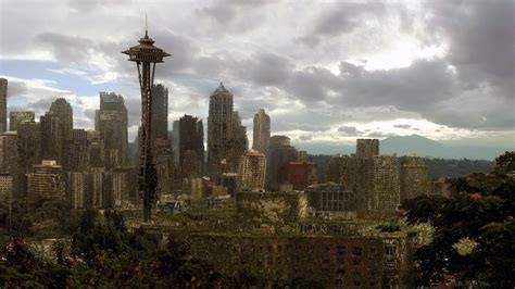 #apocalyptic, #digital art, #cityscape, #futuristic, #Seattle, #city, # ...