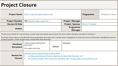 Project Closure Template