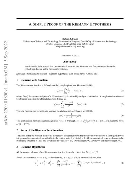 (PDF) A Simple Proof of the Riemann Hypothesis