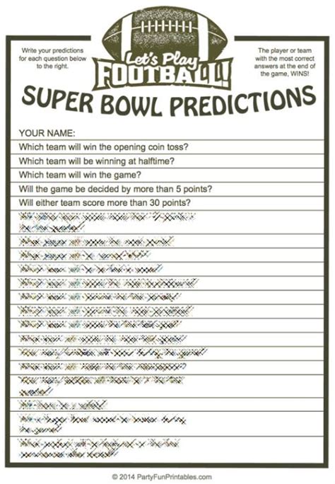 Super Bowl Worksheet