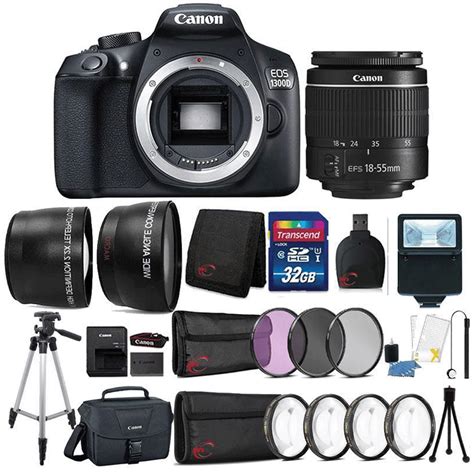 Canon EOS Rebel 1300D 18MP DSLR Camera with 18-55mm Lens , Canon 100ES Case and 32GB Accessory ...