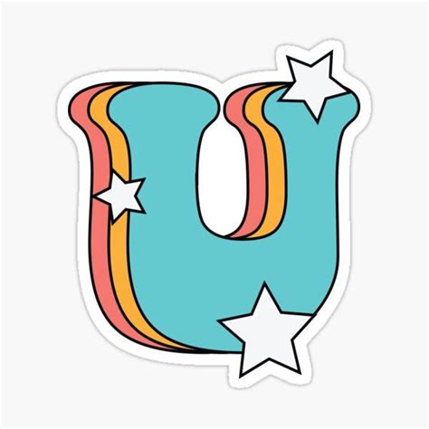 Teal Yellow, Coral, Letter U, Star Stickers, Retro, Sticker Design ...