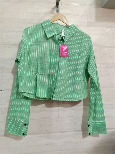 Cotton Full Sleeve Light Green Ladies Crop Top, Striped at Rs 220/piece in New Delhi