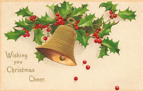 Antique Images: Free Christmas Graphic: Vintage Christmas Clip Art with Holly Berries and Gold Bell