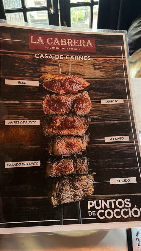 Menu at La Cabrera steakhouse, Buenos Aires, José A. Cabrera 5127