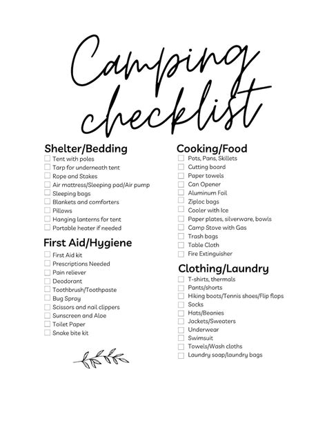 Camping Checklist - Etsy