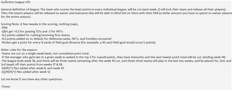 Late Start Guillotine League!! : r/GuillotineLeagues