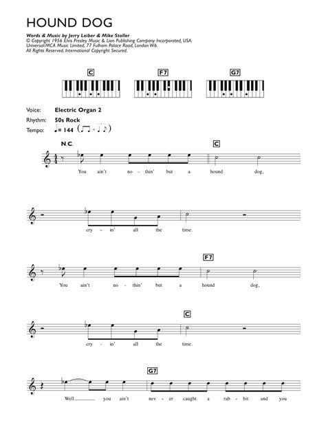 Hound Dog by Elvis Presley Sheet Music for Piano Chords/Lyrics at Sheet ...