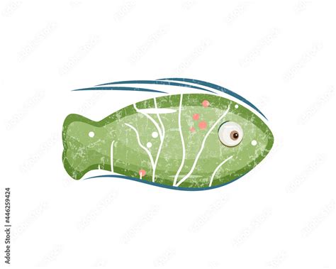 Cartoon cute green fish vector illustration with texture. Cartoon sea ...