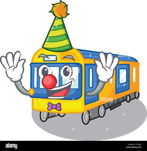 Clown miniature subway train cartoon above table vector illustration ...