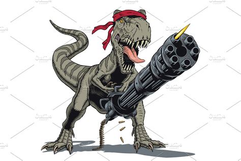 Tyrannosaurus with Gatling Gun | Pre-Designed Illustrator Graphics ...