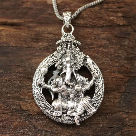 UNICEF Market | ARtisan Crafted Sterling Silver Ganesha Pendant Necklace - Powerful Ganesha