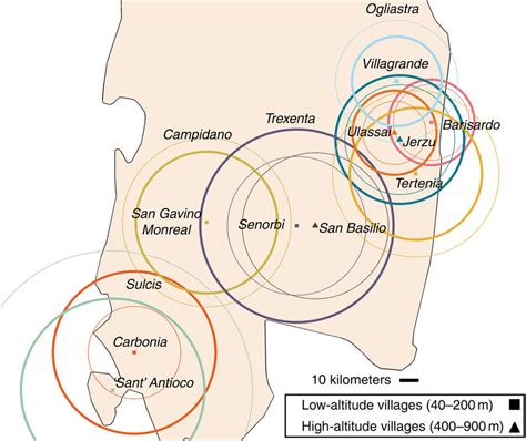 The geographical location of the examined Sardinian villages. The mean ...