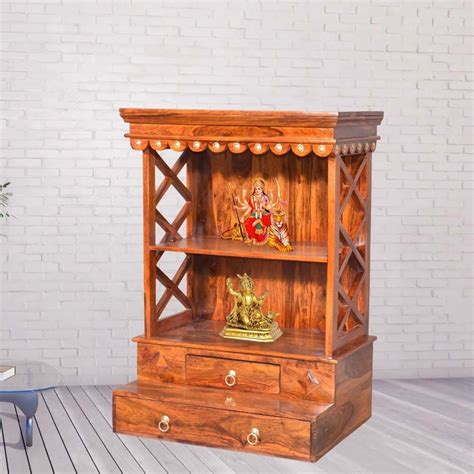 Buy WoodMarwar Sheesham Wood Pooja Mandir for Home | Solid Wooden Temple for Puja Room with 2 ...