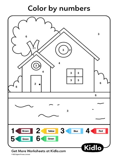 Color By Numbers - Houses Worksheet #09 - Kidlo.com