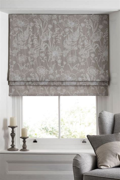 Next Grey Linear Floral Print Roman Blind - Grey | Roman blinds, Roman blinds living room ...