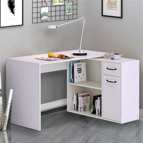 180° Rotating L-Shaped Corner Computer Desk Laptop Writing Table Wood ...