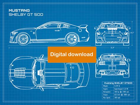 2020 Mustang Shelby GT500 Blueprint Poster 18x24 JPEG Image File - Etsy