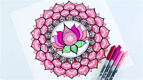 How to draw Lotus Mandala art for beginners | Easy Lotus Mandala ...