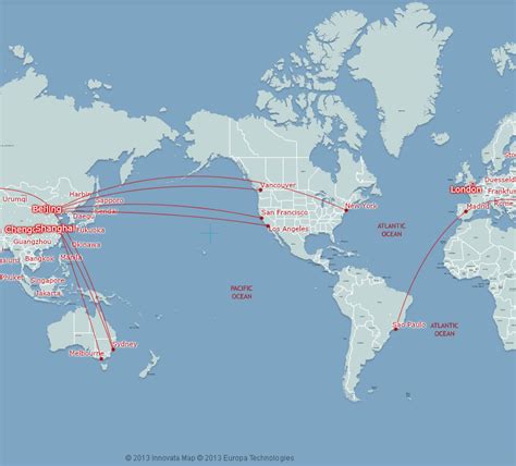 Air China route map - Americas and Australia