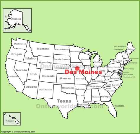 Des Moines location on the U.S. Map - Ontheworldmap.com