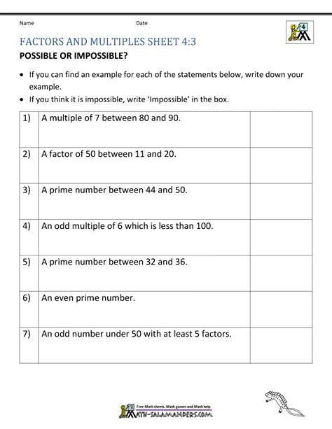 Multiples And Factors Worksheets Grade 4